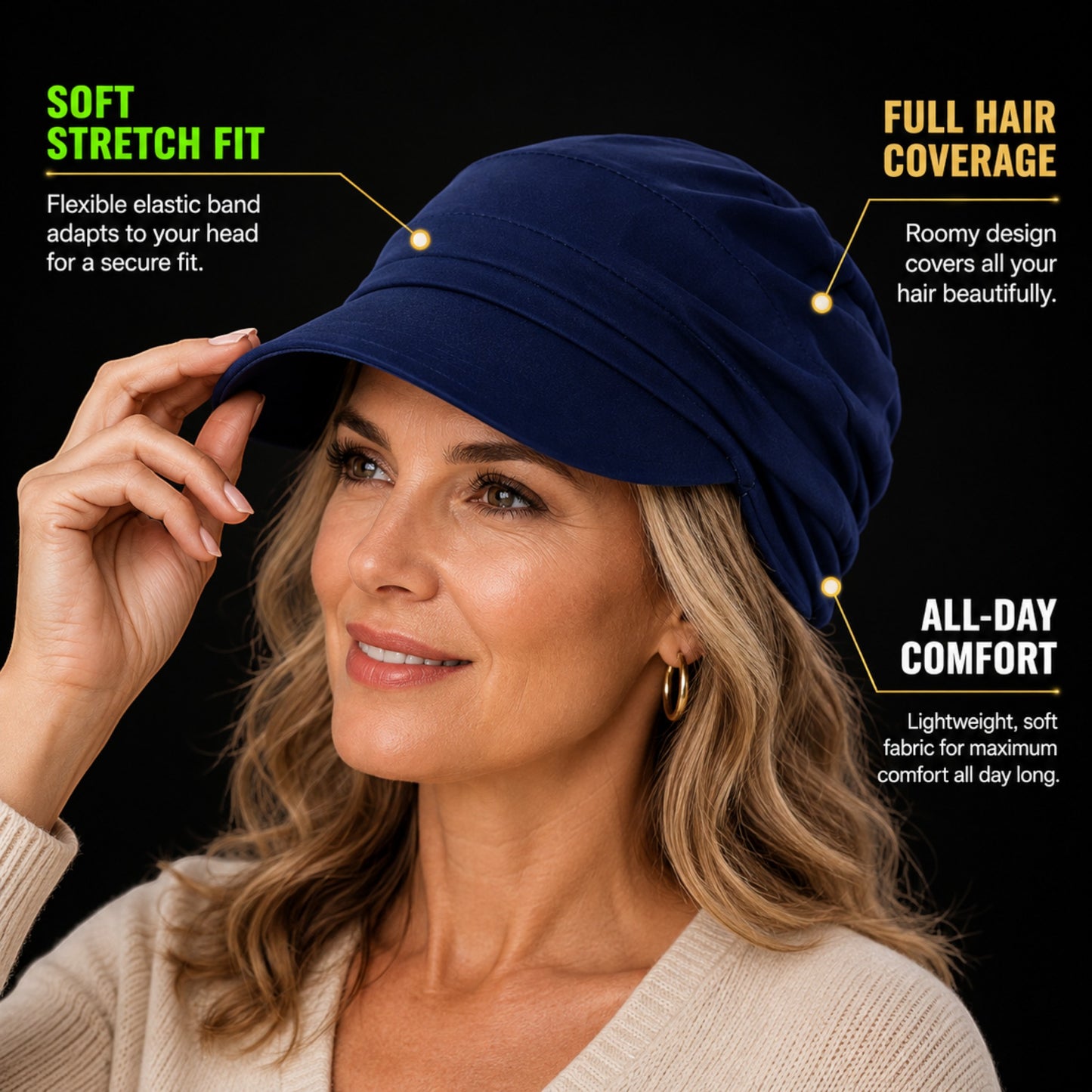 Women's Slouchy Brim Cap for Thinning Hair | Soft Newsboy Chemo Hat | Lightweight Sun Protection Cap for Women