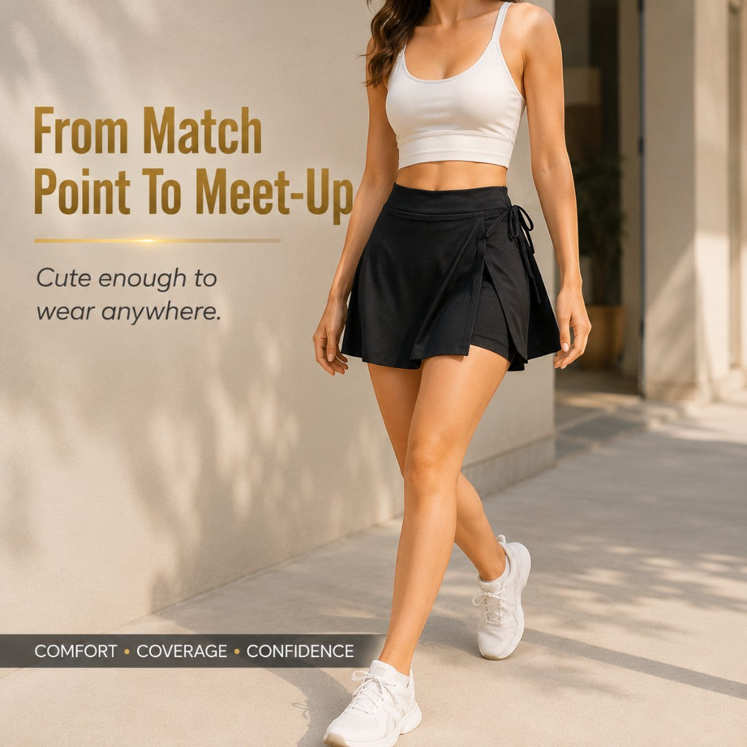 Women’s Tennis Skort | Wrap Front Sports Skirt with Built-In Shorts | Side Tie Workout Bottoms | Badminton Yoga Gym Apparel