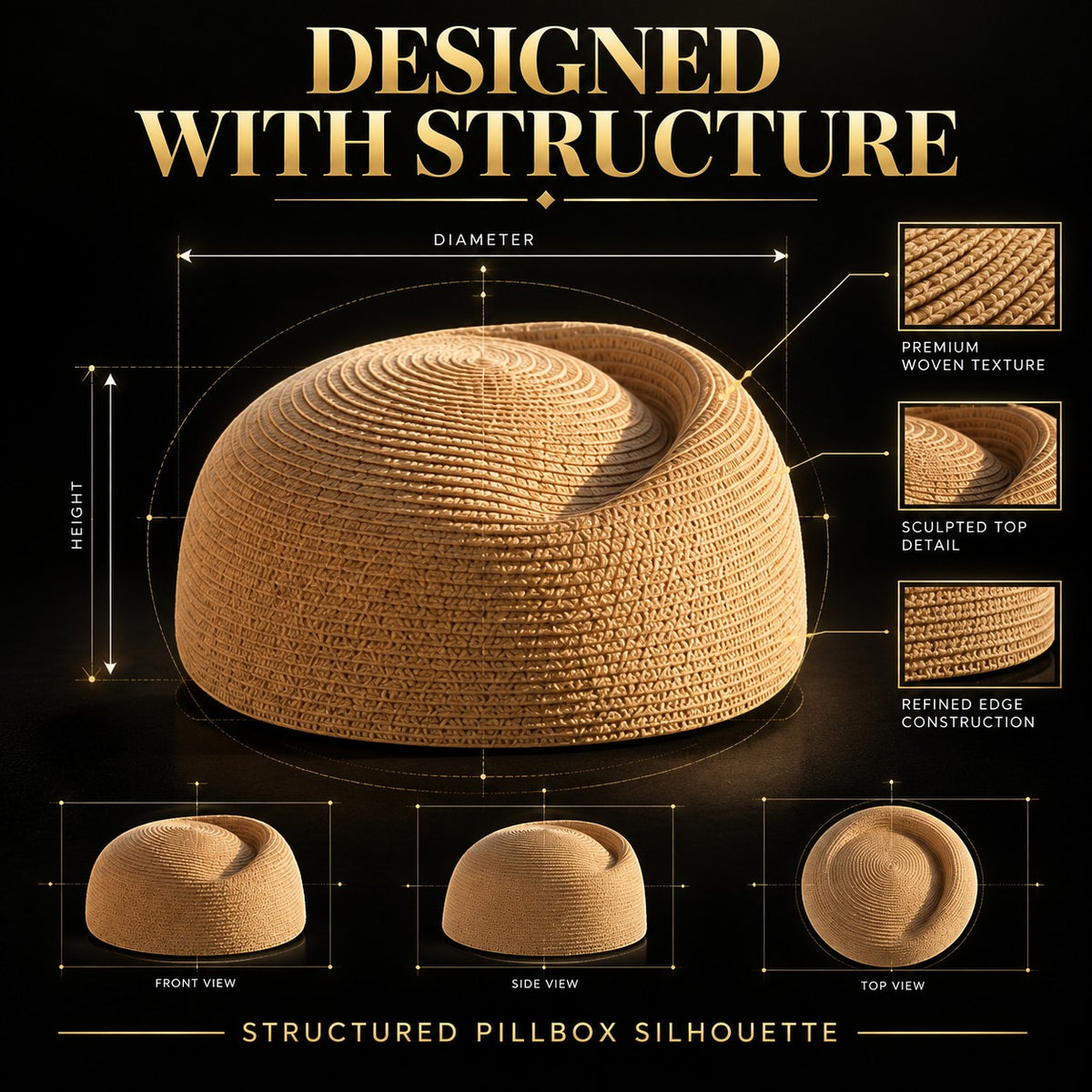 Handwoven Straw Pillbox Hat for Women, Vintage Cocktail Cap, Minimalist Fascinator, Elegant Wedding Garden Party Resort Headwear