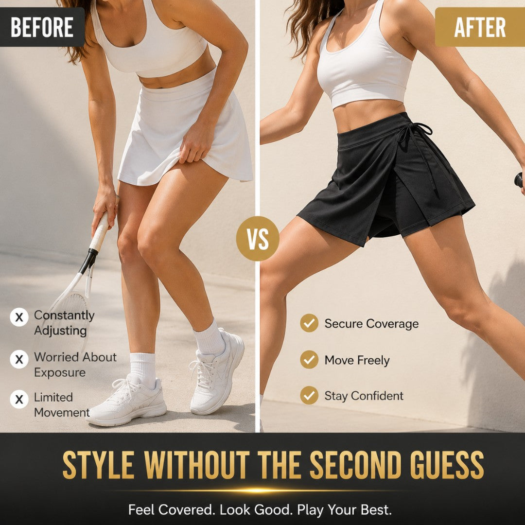 Women’s Tennis Skort | Wrap Front Sports Skirt with Built-In Shorts | Side Tie Workout Bottoms | Badminton Yoga Gym Apparel