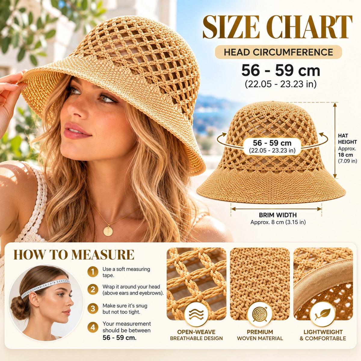 Women's Crochet Bucket Hat, Woven Mesh Sun Hat, Lightweight Summer Hat for Beach Vacation, Streetwear & Resort Style