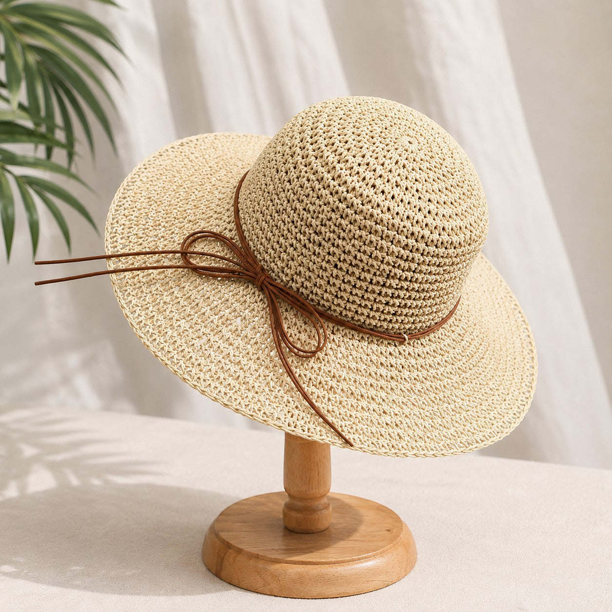 Women’s Wide Brim Woven Straw Sun Hat with Bow – Elegant Summer Beach, Vacation & Resort Hat