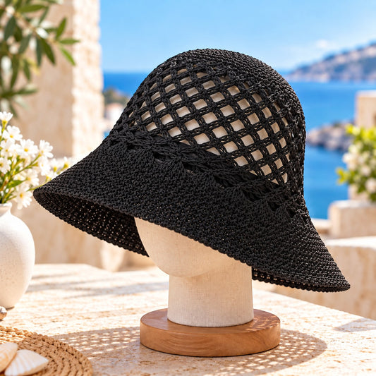 Women's Crochet Bucket Hat, Woven Mesh Sun Hat, Lightweight Summer Hat for Beach Vacation, Streetwear & Resort Style