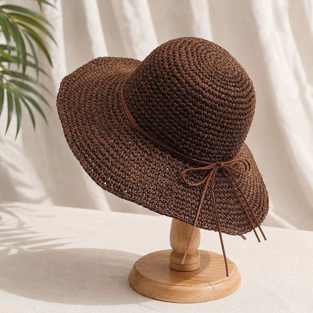Women’s Wide Brim Woven Straw Sun Hat with Bow – Elegant Summer Beach, Vacation & Resort Hat