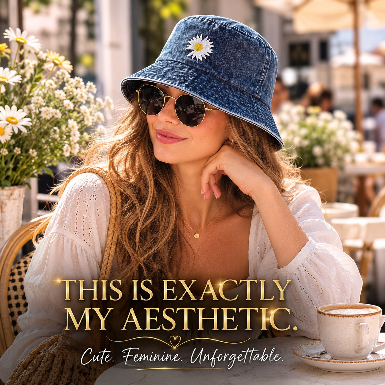 Vintage Daisy Denim Bucket Hat for Women | Cottagecore Floral Sun Hat | Cute Casual Summer Fisherman's Cap