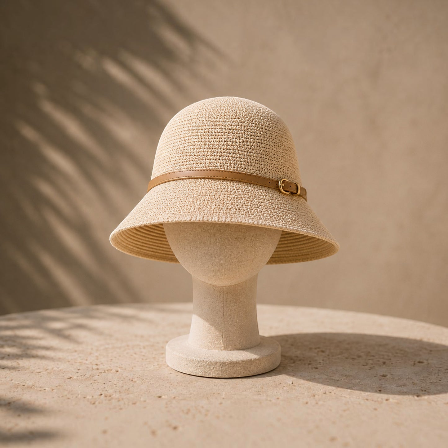 Women's Woven Straw Bucket Sun Hat with Adjustable Buckle Band, Lightweight Wide Brim Vacation Beach Travel Hat