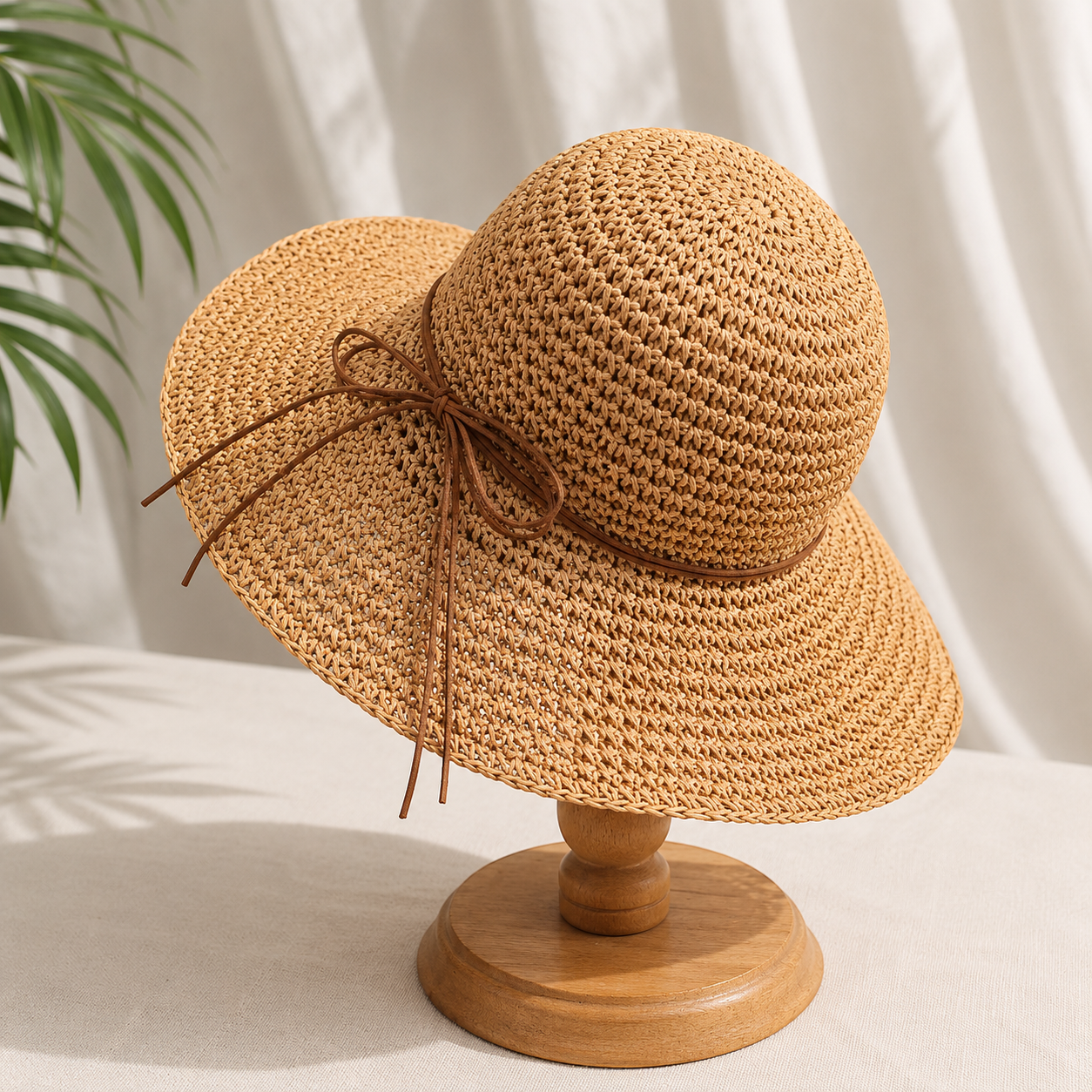 Women’s Wide Brim Woven Straw Sun Hat with Bow – Elegant Summer Beach, Vacation & Resort Hat