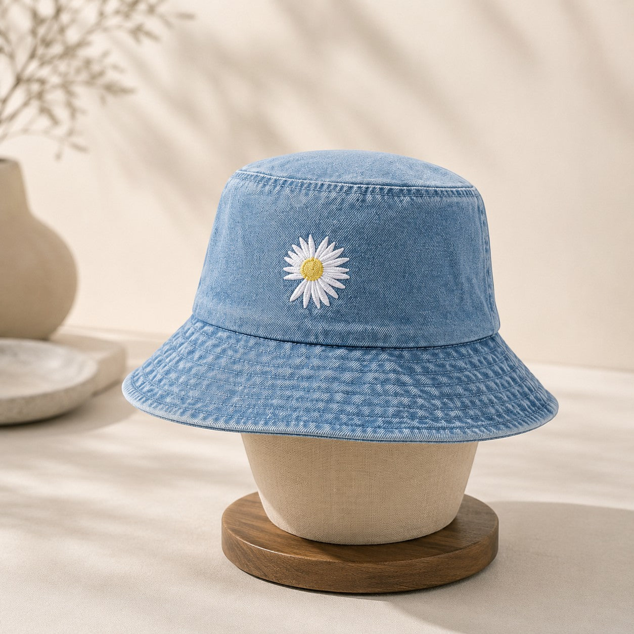 Vintage Daisy Denim Bucket Hat for Women | Cottagecore Floral Sun Hat | Cute Casual Summer Fisherman's Cap