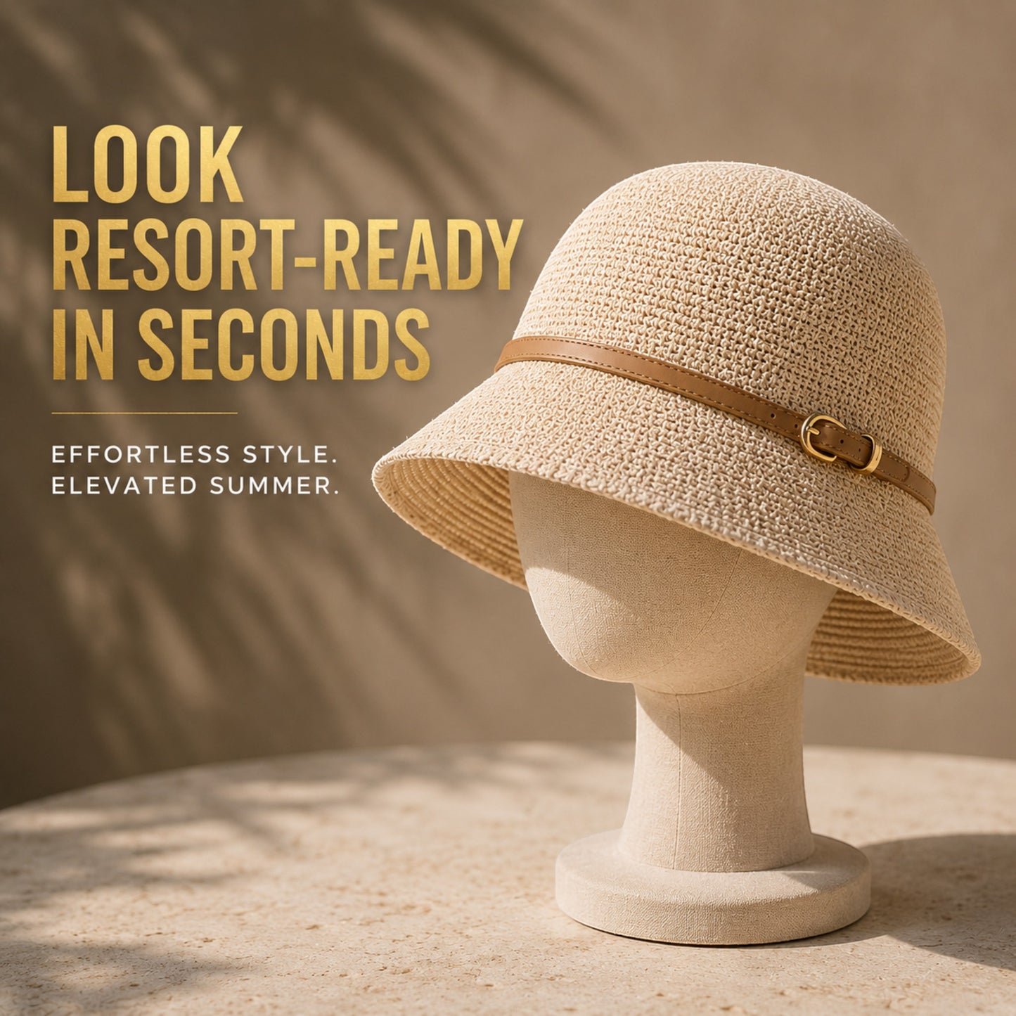 Women's Woven Straw Bucket Sun Hat with Adjustable Buckle Band, Lightweight Wide Brim Vacation Beach Travel Hat