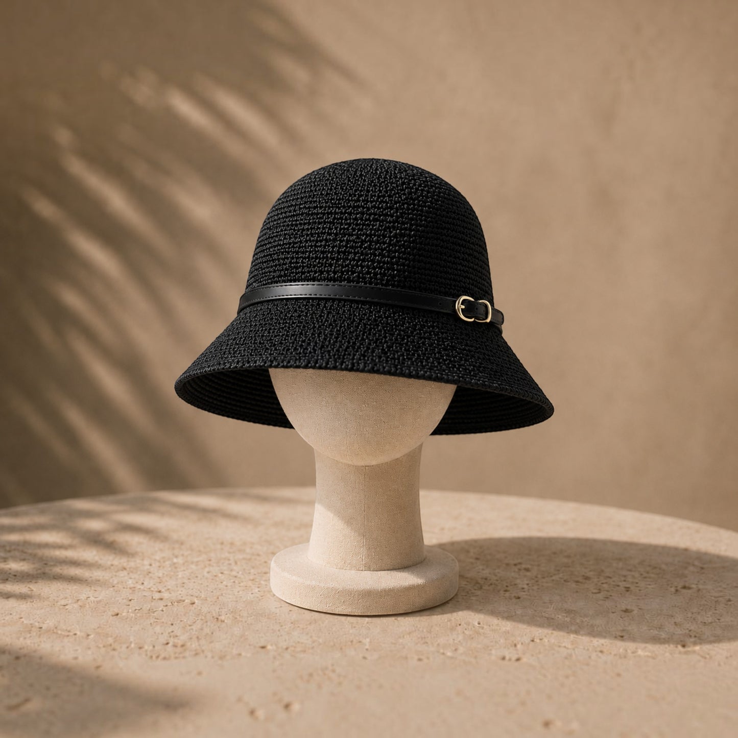 Women's Woven Straw Bucket Sun Hat with Adjustable Buckle Band, Lightweight Wide Brim Vacation Beach Travel Hat
