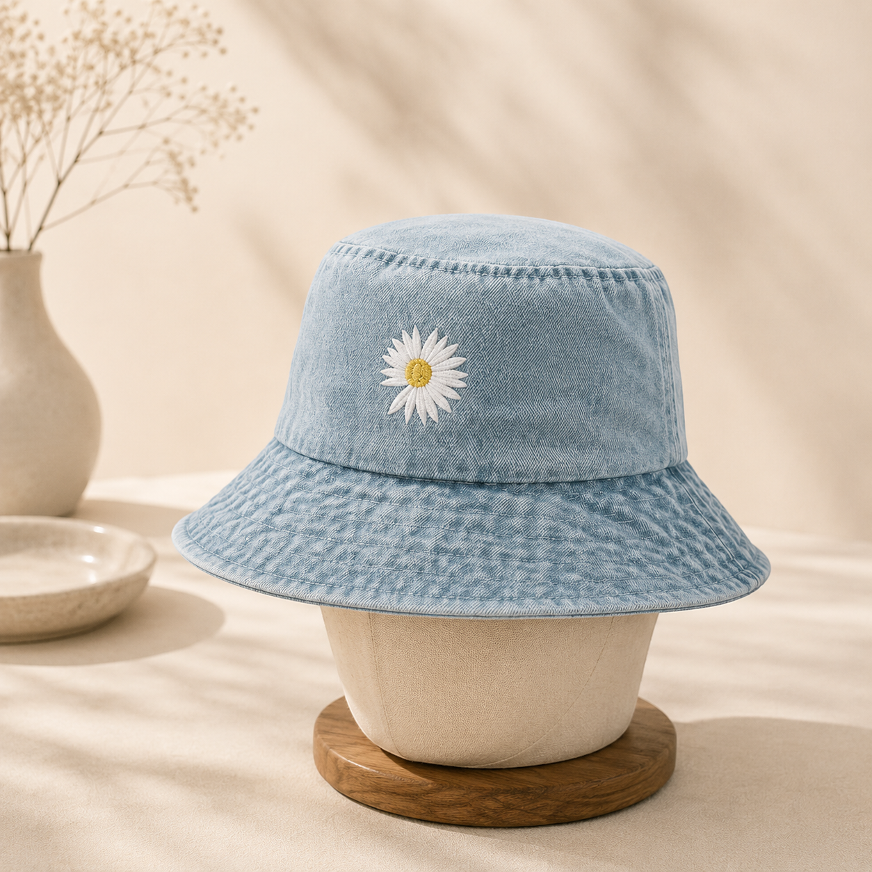 Vintage Daisy Denim Bucket Hat for Women | Cottagecore Floral Sun Hat | Cute Casual Summer Fisherman's Cap
