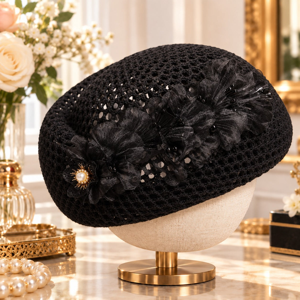 Vintage Floral Crochet Pillbox Hat for Women, Elegant Flower Headpiece, Romantic Wedding Tea Party & Special Occasion Hat