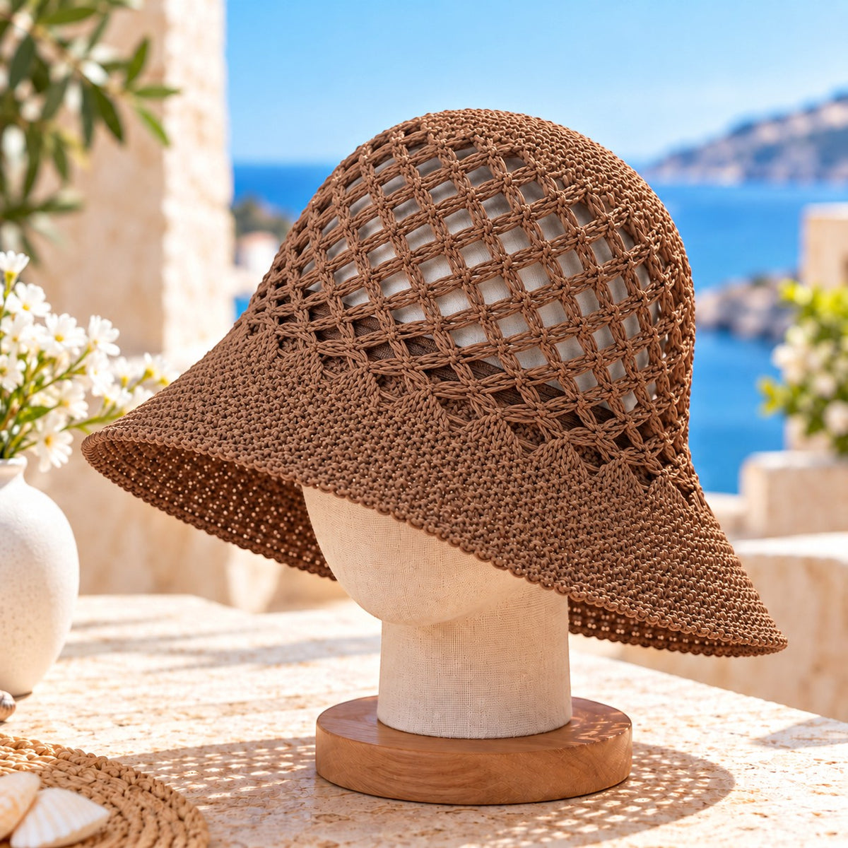 Women's Crochet Bucket Hat, Woven Mesh Sun Hat, Lightweight Summer Hat for Beach Vacation, Streetwear & Resort Style