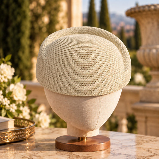Handwoven Straw Pillbox Hat for Women, Vintage Cocktail Cap, Minimalist Fascinator, Elegant Wedding Garden Party Resort Headwear