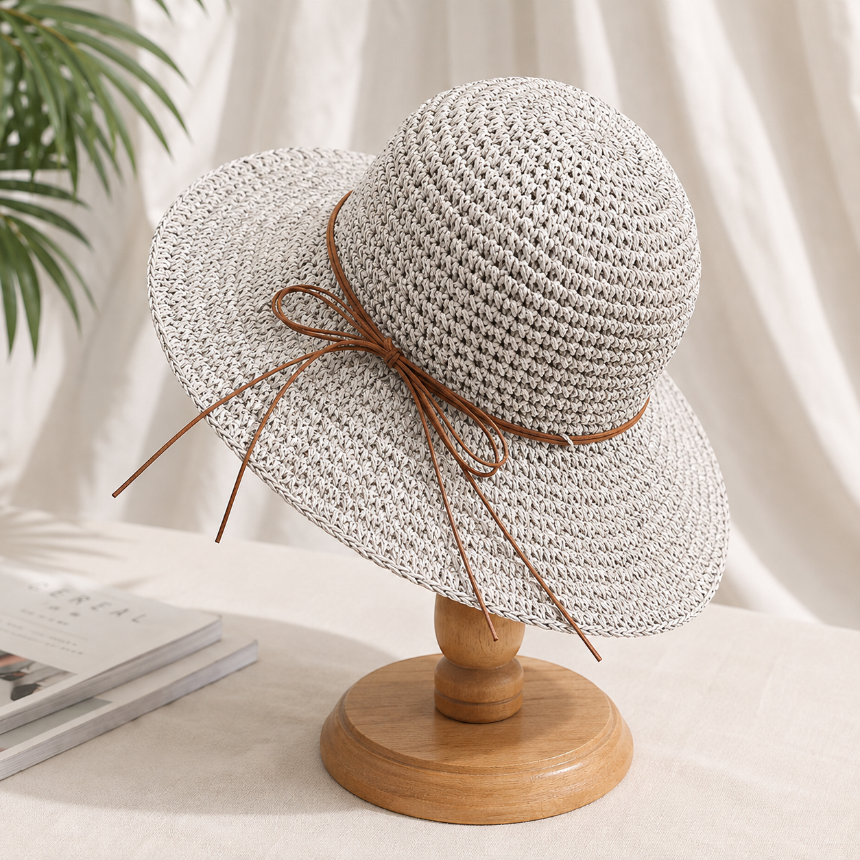 Women’s Wide Brim Woven Straw Sun Hat with Bow – Elegant Summer Beach, Vacation & Resort Hat