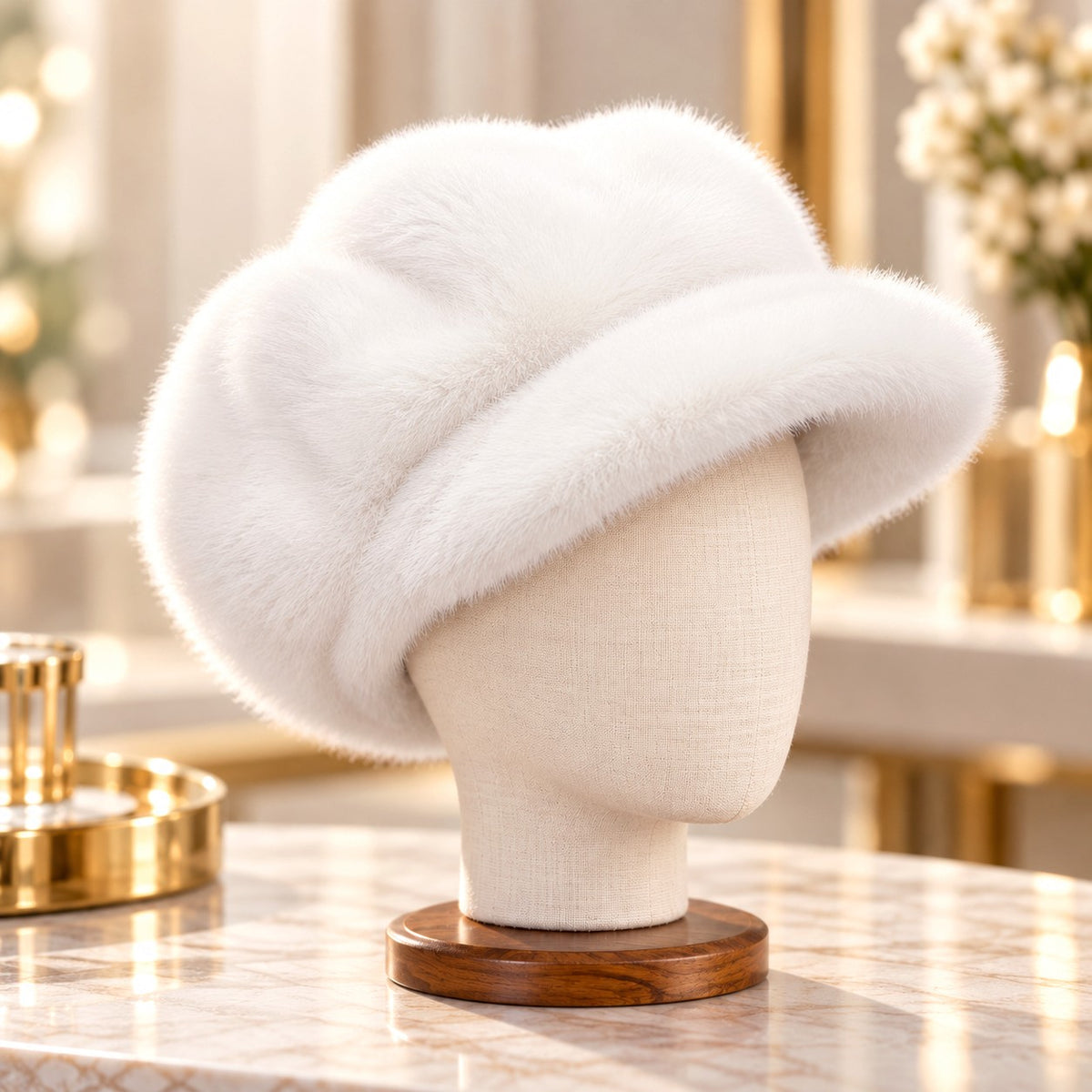 Women's Faux Fur Newsboy Hat – Plush Winter Baker Boy Cap, Chic Vintage-Inspired Fashion Hat
