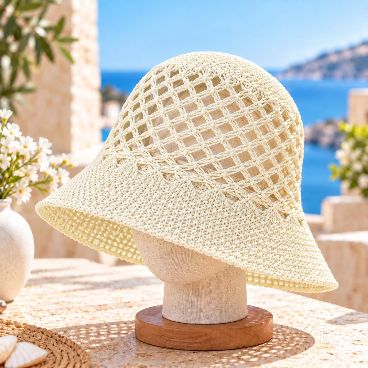 Women's Crochet Bucket Hat, Woven Mesh Sun Hat, Lightweight Summer Hat for Beach Vacation, Streetwear & Resort Style