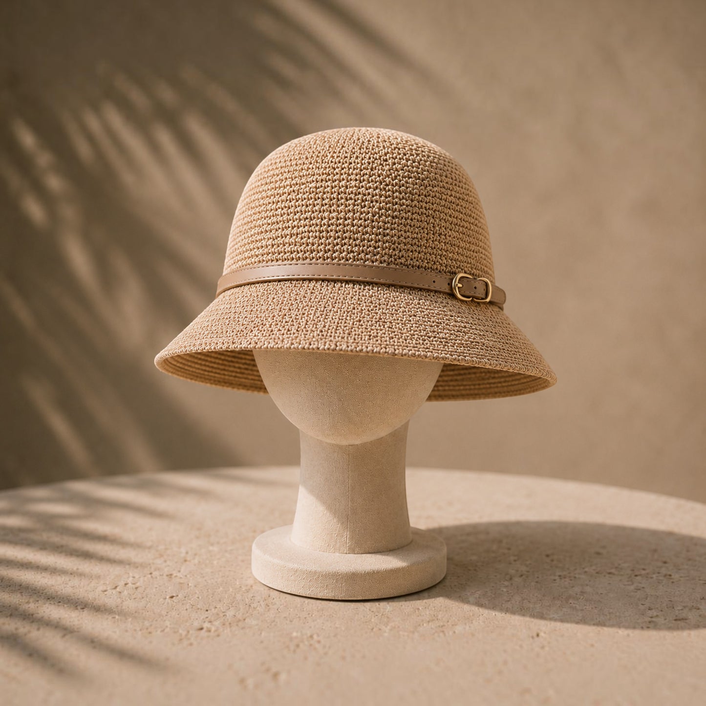 Women's Woven Straw Bucket Sun Hat with Adjustable Buckle Band, Lightweight Wide Brim Vacation Beach Travel Hat