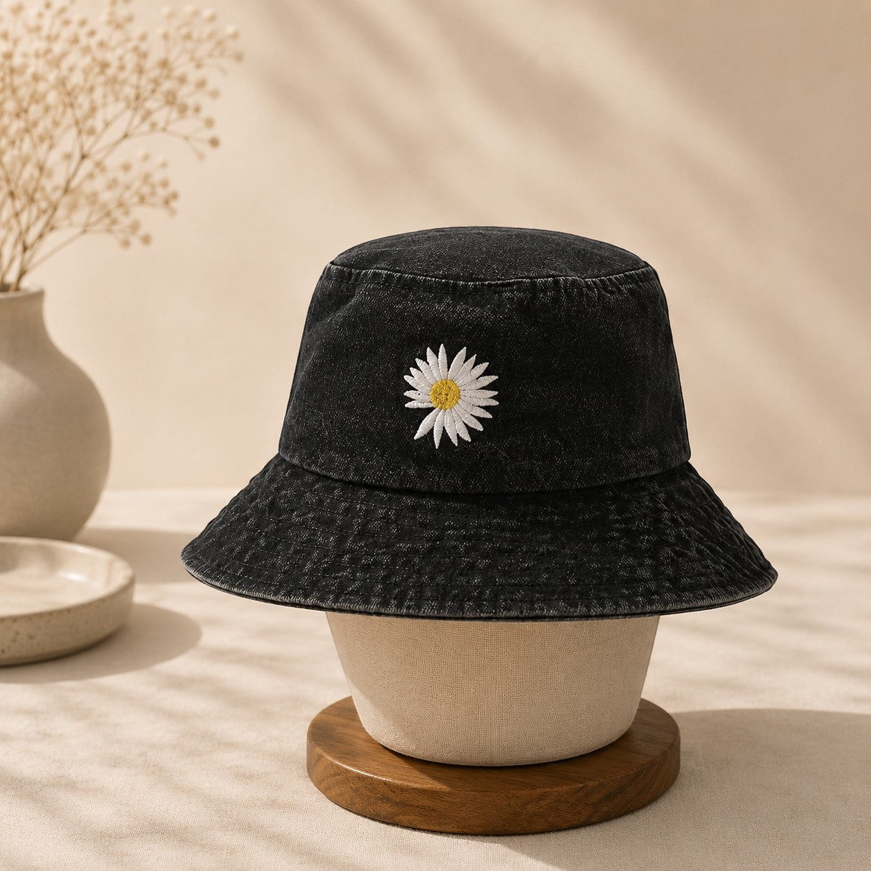Vintage Daisy Denim Bucket Hat for Women | Cottagecore Floral Sun Hat | Cute Casual Summer Fisherman's Cap