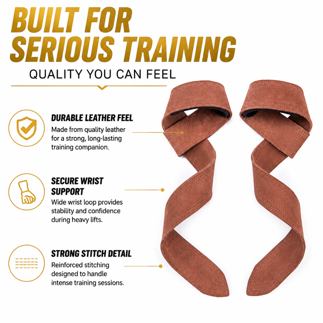 Leather Weight Lifting Straps | Heavy Duty Gym Wrist Straps | Cowhide Grip Support for Deadlift Pull Up Strength Training