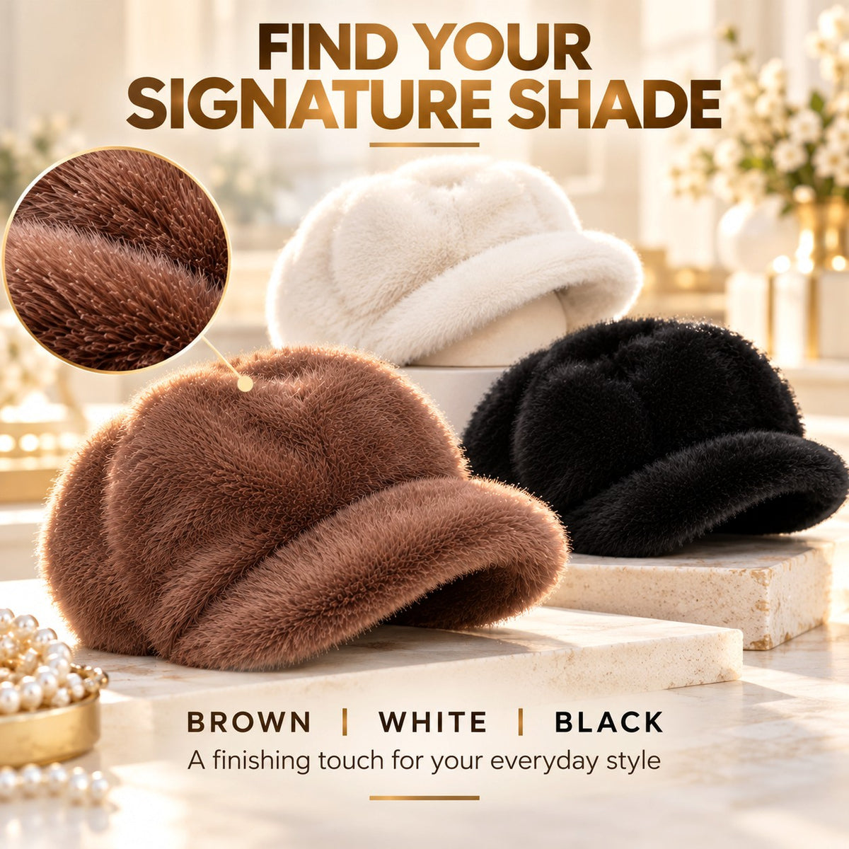 Women's Faux Fur Newsboy Hat – Plush Winter Baker Boy Cap, Chic Vintage-Inspired Fashion Hat