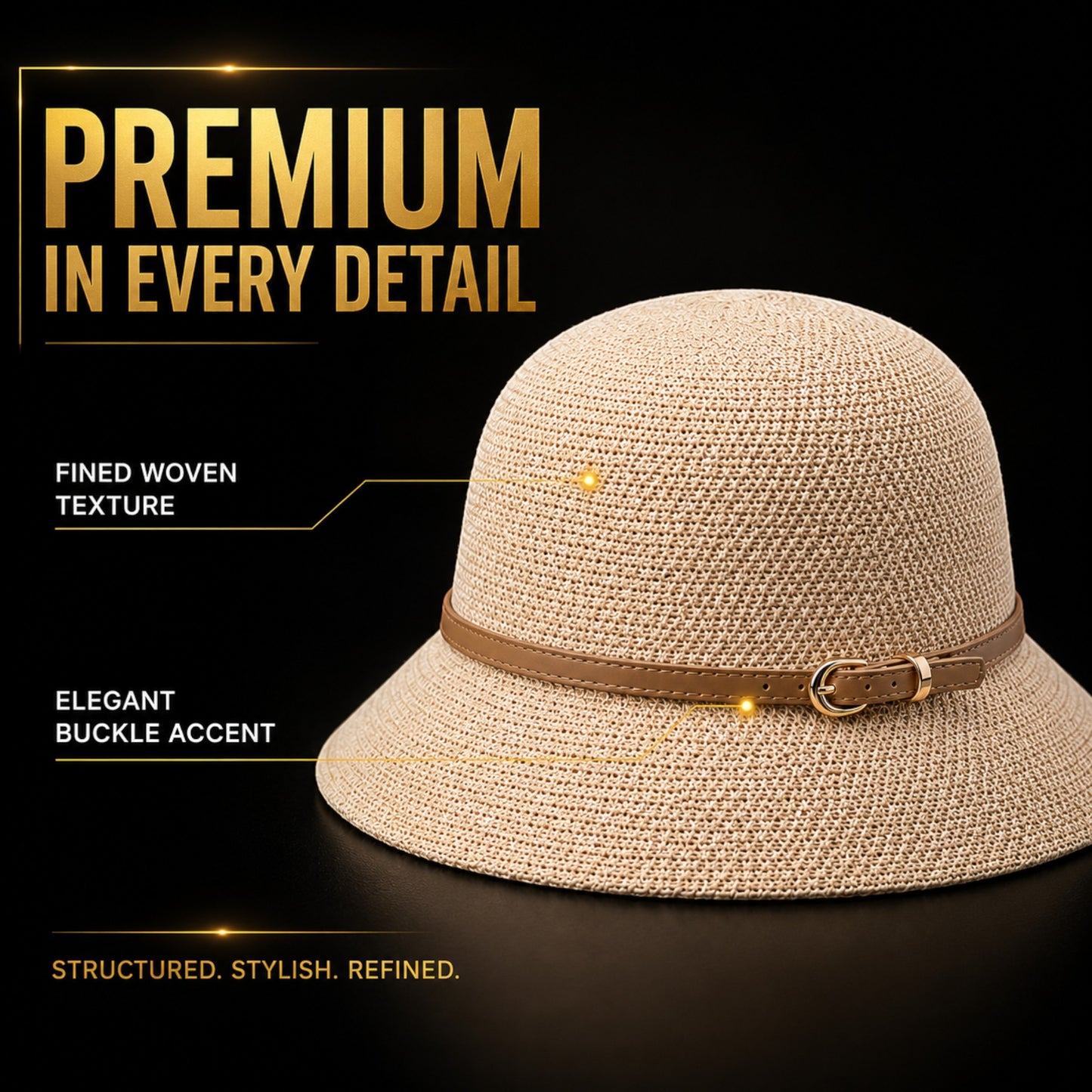 Women's Woven Straw Bucket Sun Hat with Adjustable Buckle Band, Lightweight Wide Brim Vacation Beach Travel Hat