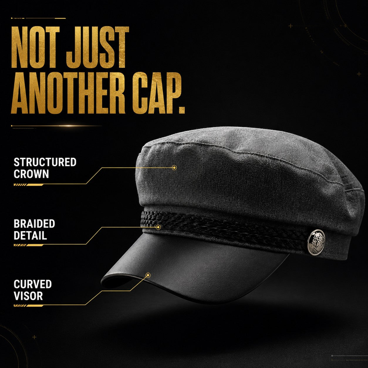 Vintage Military Newsboy Cap for Men & Women, Classic Cadet Captain Hat, Stylish Flat Brim Vintage Streetwear Hat