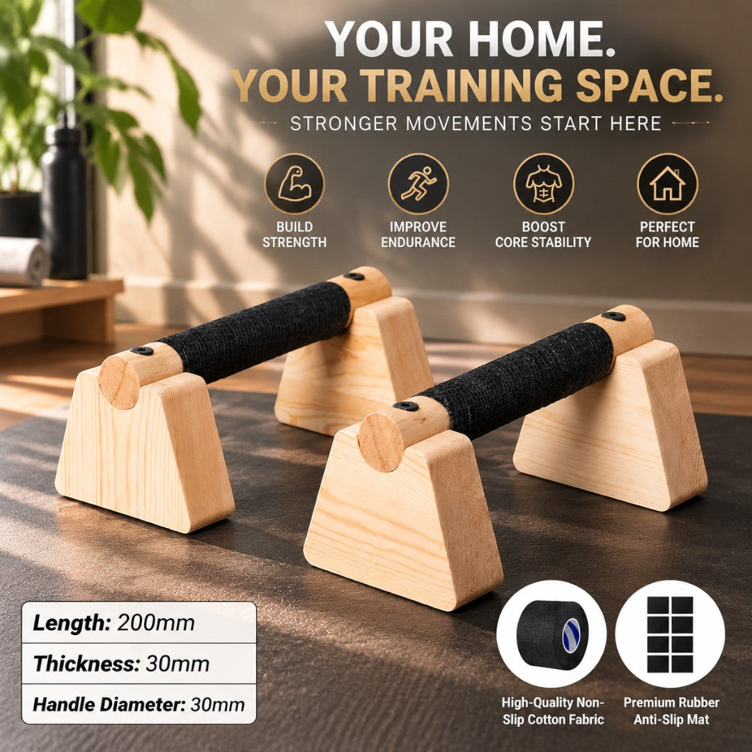 Wooden Push Up Bars Stands Pair | Home Gym Workout Equipment | Parallel Handles For Strength Training Calisthenics Fitness
