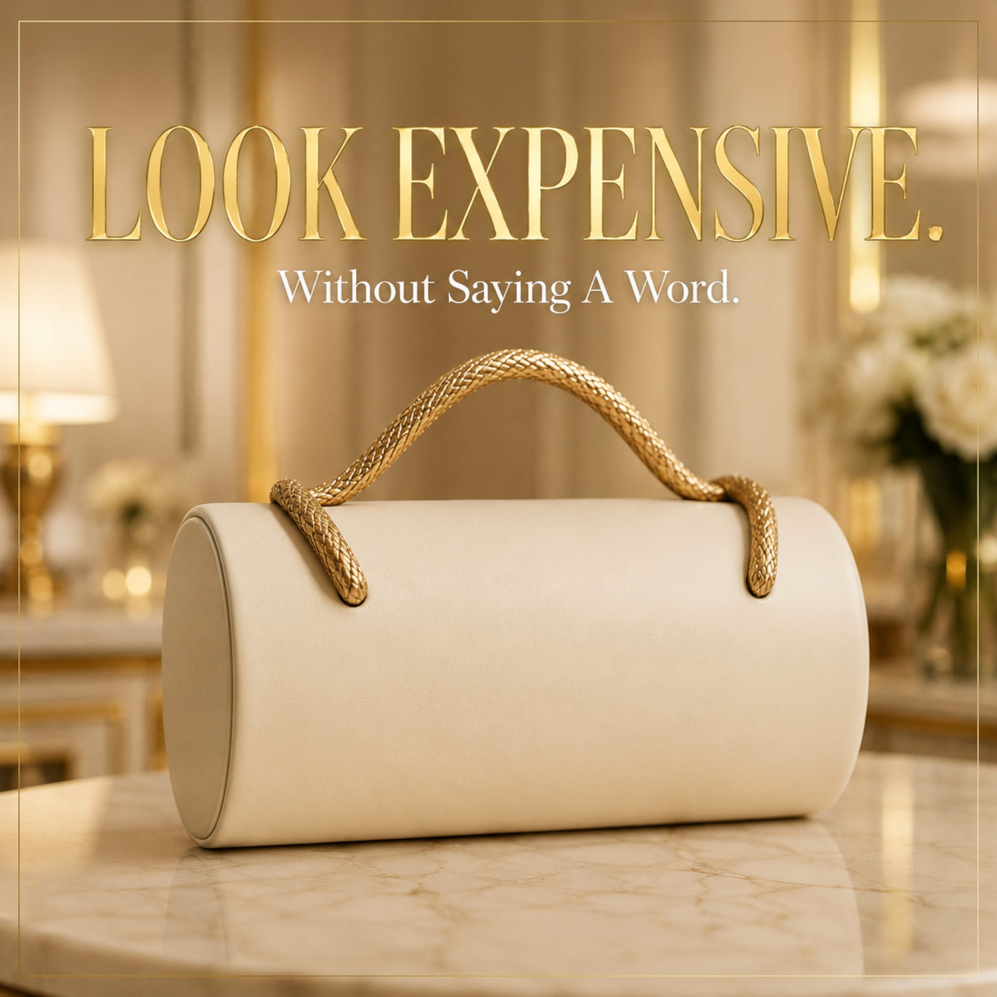 Luxury Ivory Cylinder Clutch Bag for Women | Elegant Minimalist Evening Purse with Rope Handle | Quiet Luxury Handbag