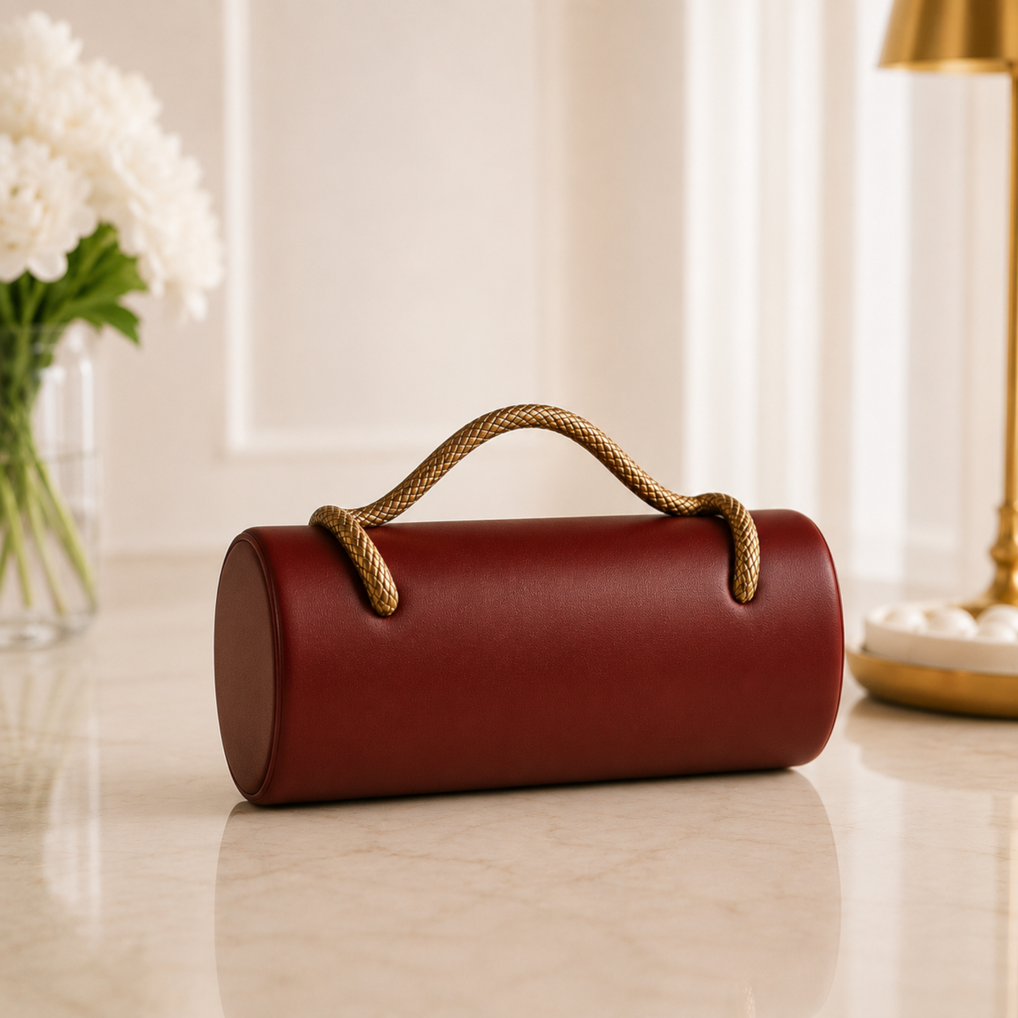 Luxury Ivory Cylinder Clutch Bag for Women | Elegant Minimalist Evening Purse with Rope Handle | Quiet Luxury Handbag