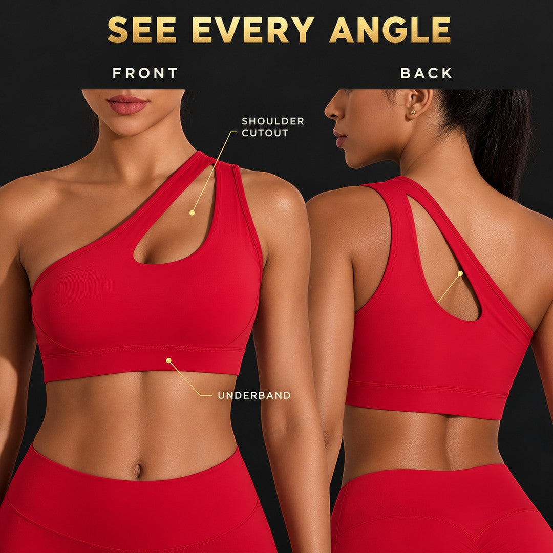 One Shoulder Sports Bra Women | Asymmetric Yoga Crop Top | Quick Dry Stretch Workout Wear | Gym Running Fitness Training Style