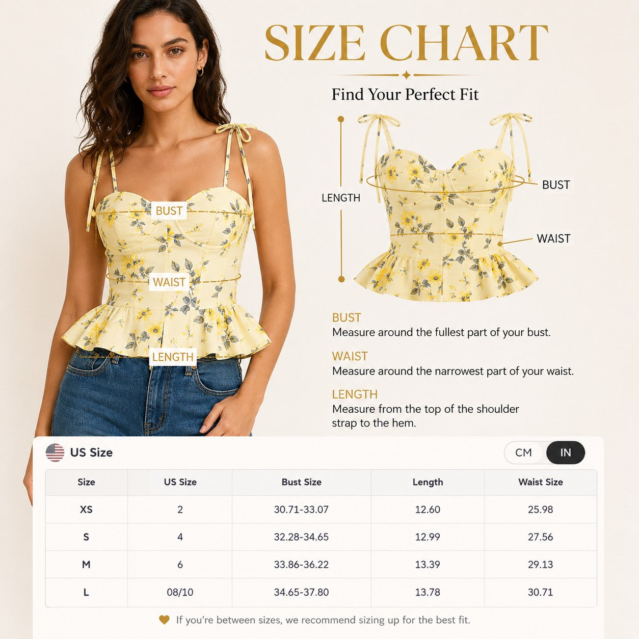 Floral Tie Strap Corset Top | Yellow Peplum Bustier Blouse | Ruffle Hem Crop Cami | Feminine Going Out Shirt
