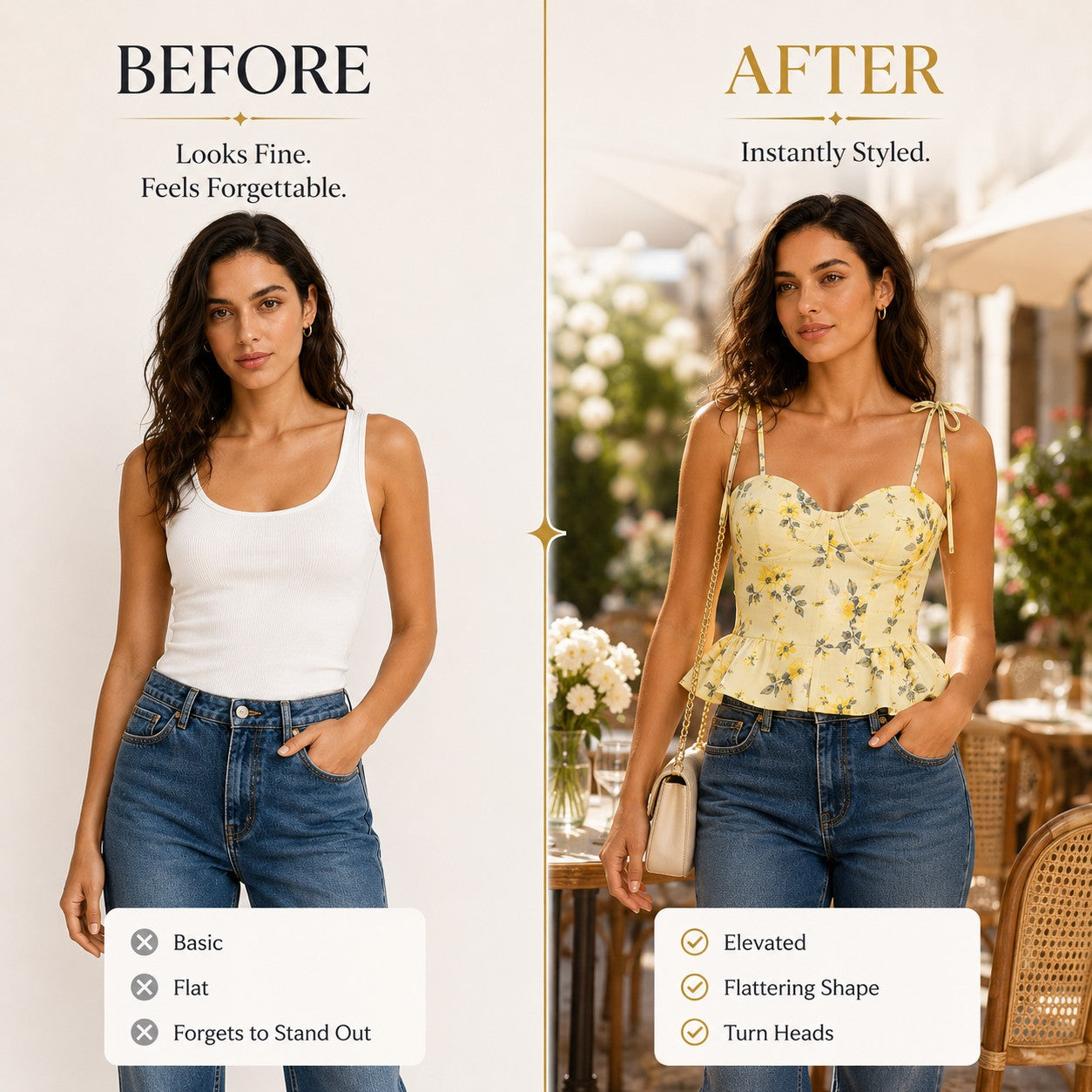 Floral Tie Strap Corset Top | Yellow Peplum Bustier Blouse | Ruffle Hem Crop Cami | Feminine Going Out Shirt