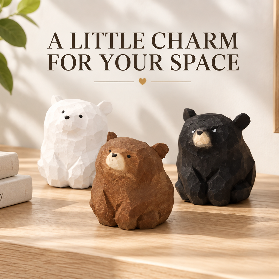 Mini Wooden Bear Figurine | Small Bear Decor Sculpture | Animal Figurine Home Accent | Desk Shelf Decorative Art | Cute Gift Idea