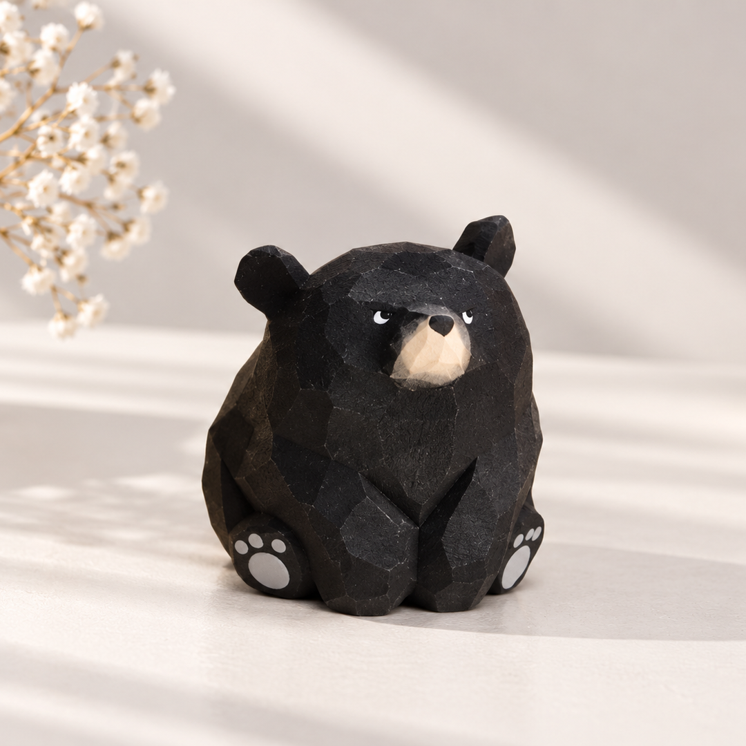 Mini Wooden Bear Figurine | Small Bear Decor Sculpture | Animal Figurine Home Accent | Desk Shelf Decorative Art | Cute Gift Idea