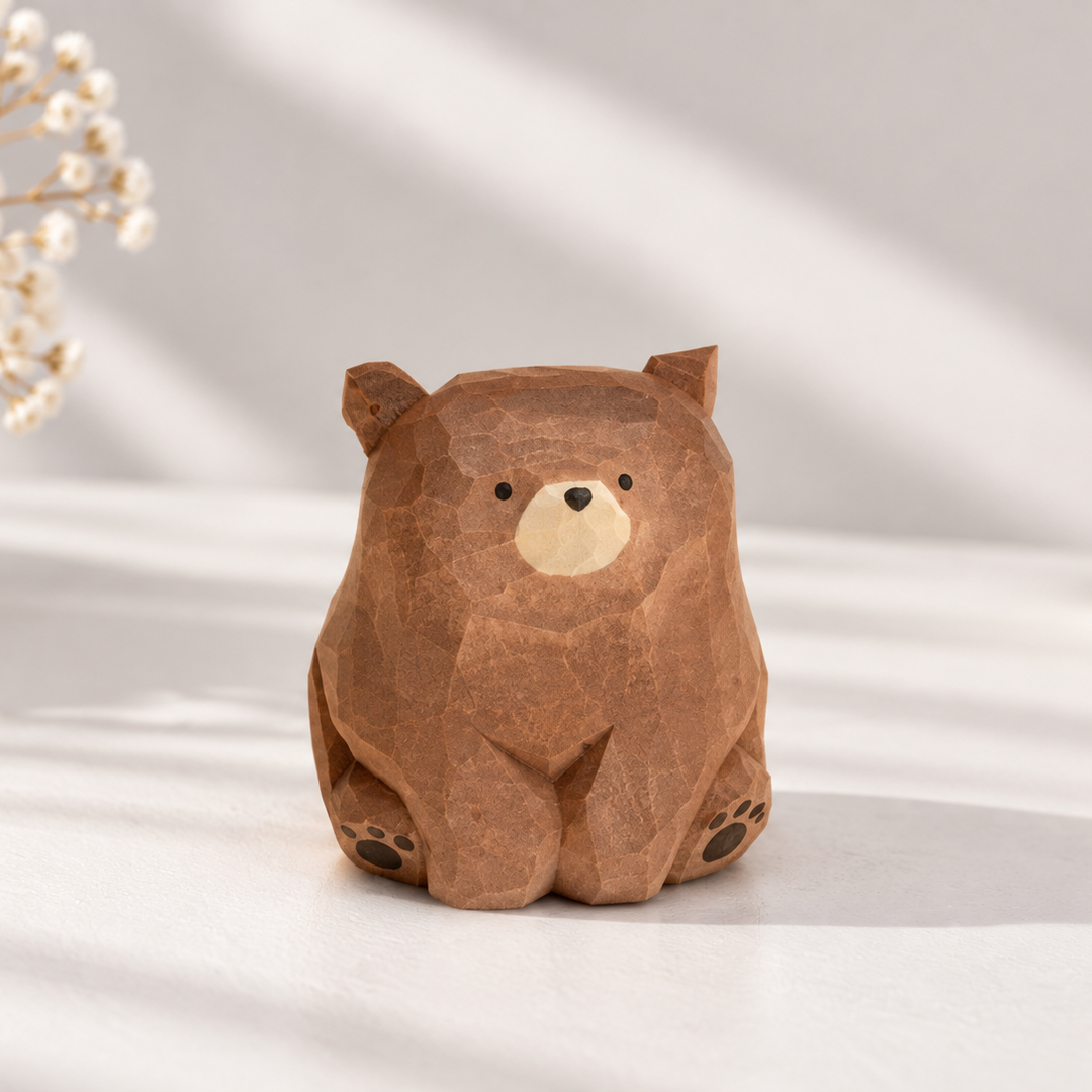 Mini Wooden Bear Figurine | Small Bear Decor Sculpture | Animal Figurine Home Accent | Desk Shelf Decorative Art | Cute Gift Idea